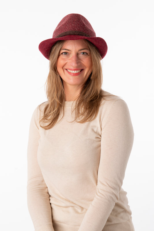 Silvia Burgundy/Beige Herringbone - PRE ORDER