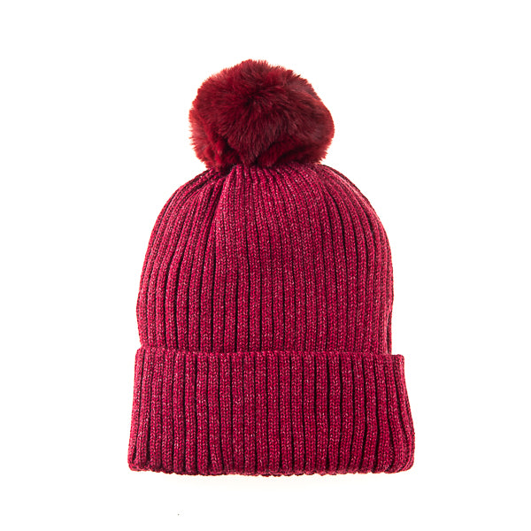 Calindra FB18 Ribbed Self Coloured Pom Pom Beanie Burgundy