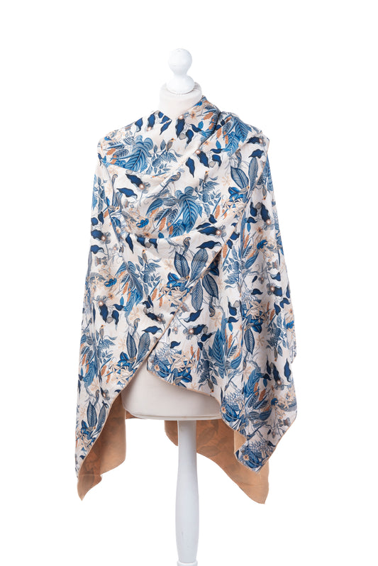 Susanna FB199 Floral Print Wrap Blue Leaves/Camel