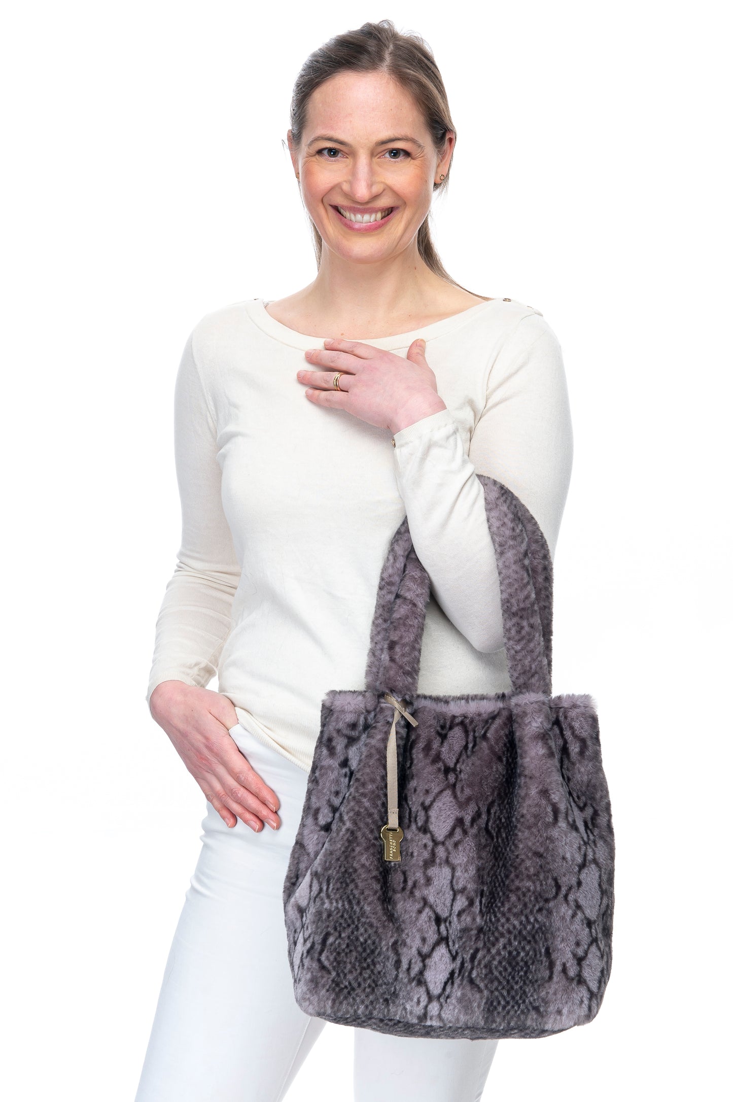 Francesca FB193 Faux Fur Tote Grey Python