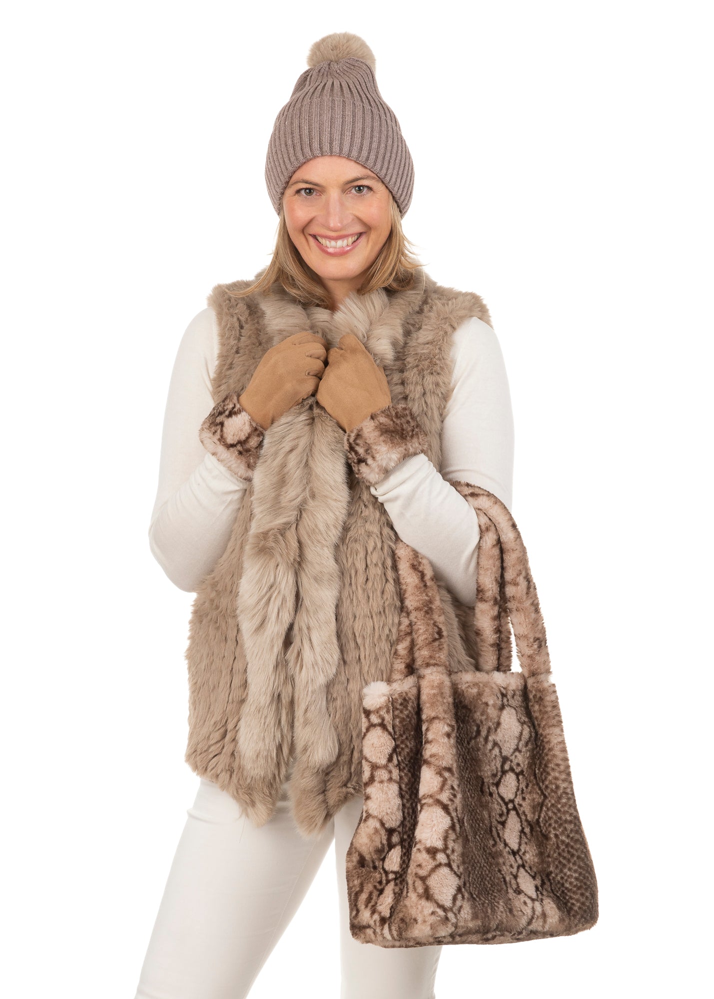Calindra FB18 Ribbed Self Coloured Pom Pom Beanie Mocha