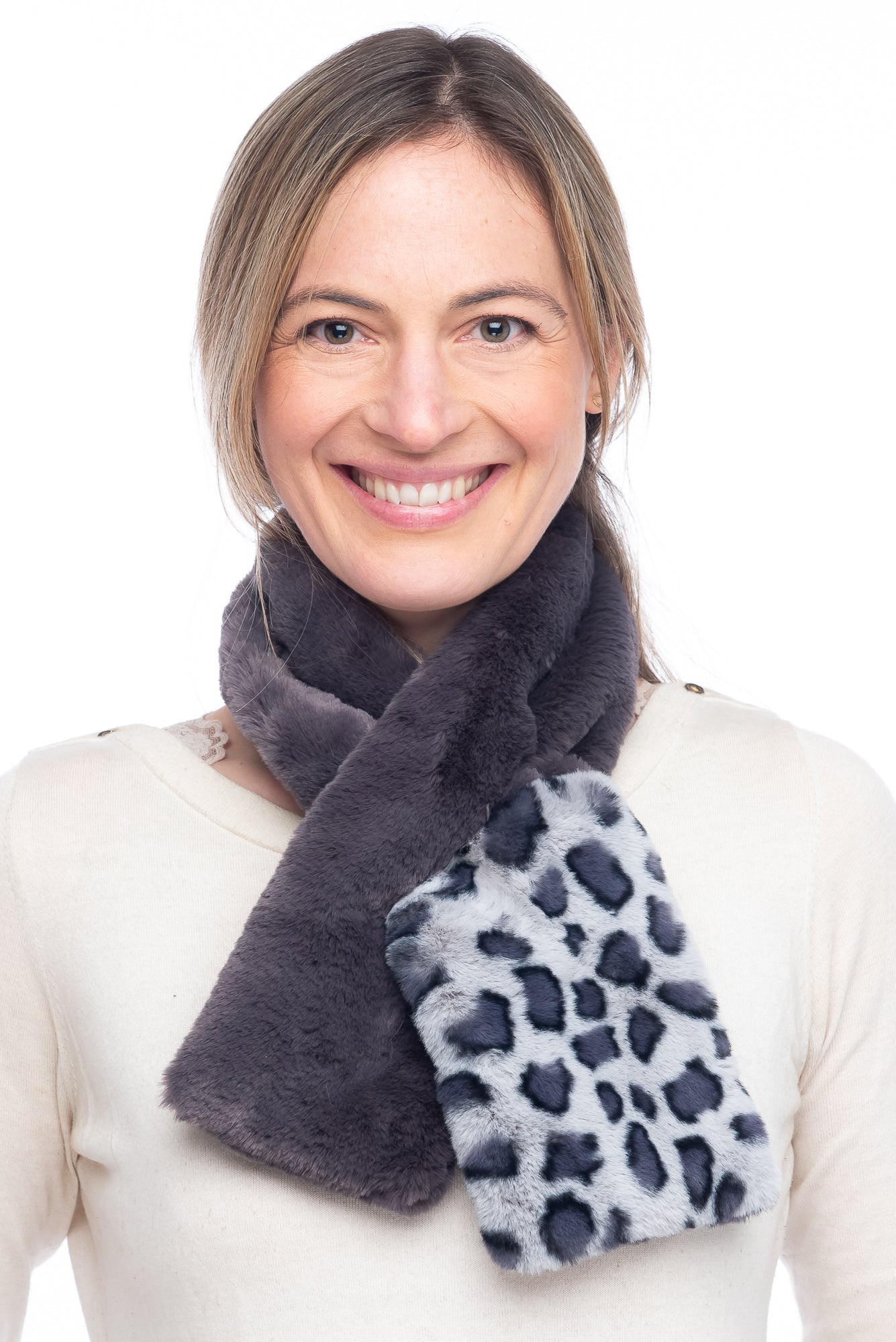 Rachele FB106 Faux Fur Tippet Grey/Grey Leopard