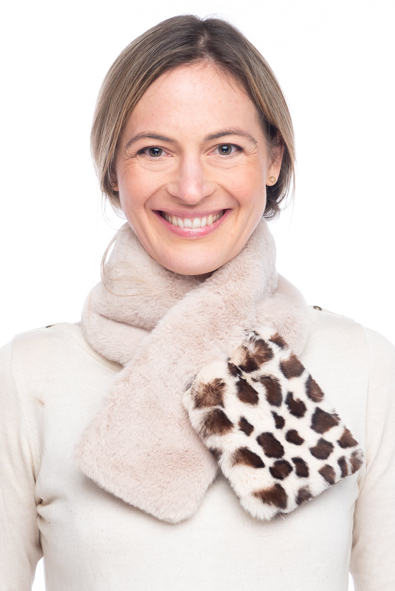 Rachele FB106 Faux Fur Tippet Beige/Beige Leopard