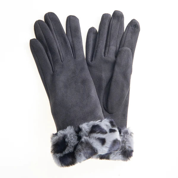 Martina FB79 Suedette Glove with Leopard Cuff Grey/Grey Leopard