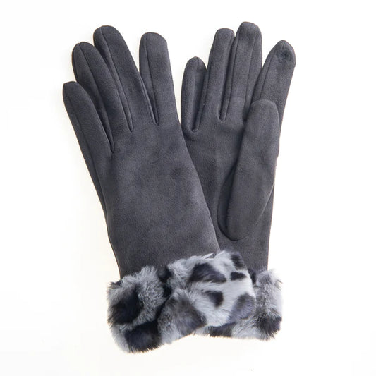 Martina FB79 Suedette Glove with Leopard Cuff Grey/Grey Leopard