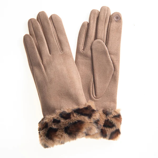 Martina FB79 Suedette Glove with Leopard Cuff Mocha/Brown Leopard