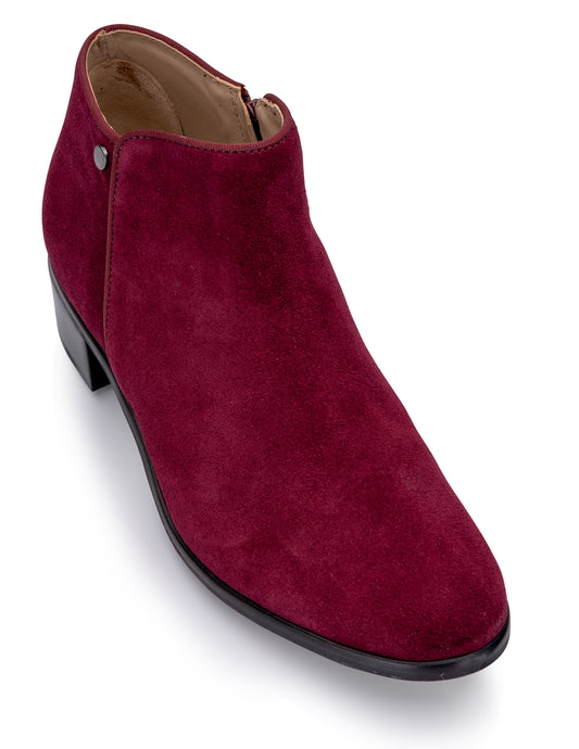 FB201 Milana Burgundy Classic Ankle Boot with leather sole- Camurca Suede