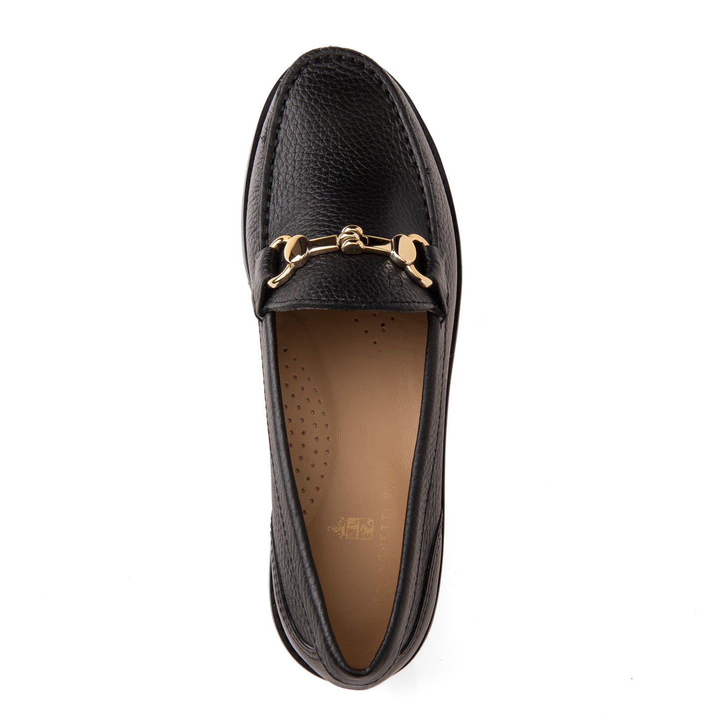 FB202 Ella Chunky Sole Loafer with Gold Snaffle Fitting- Black Dollaro Leather