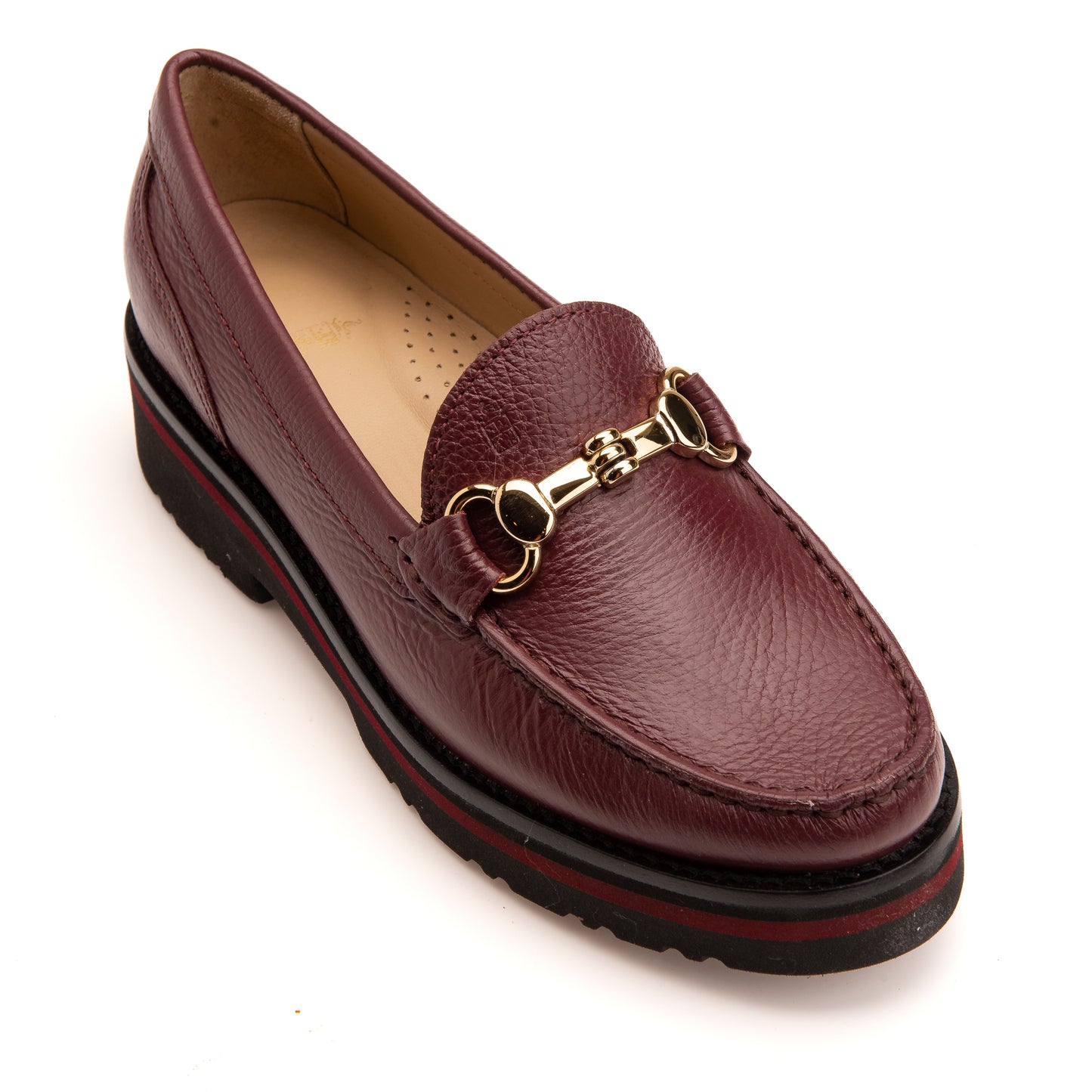 FB202 Ella Chunky Sole Loafer with Gold Snaffle Fitting-  Burgundy Dollaro Leather