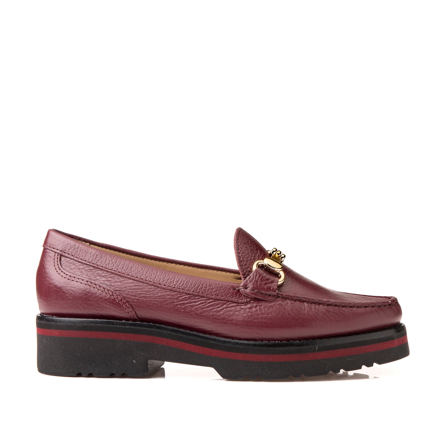 FB202 Ella Chunky Sole Loafer with Gold Snaffle Fitting-  Burgundy Dollaro Leather