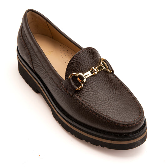 FB202 Ella Chunky Sole Loafer with Gold Snaffle Fitting- Chocolate Dollaro Leather