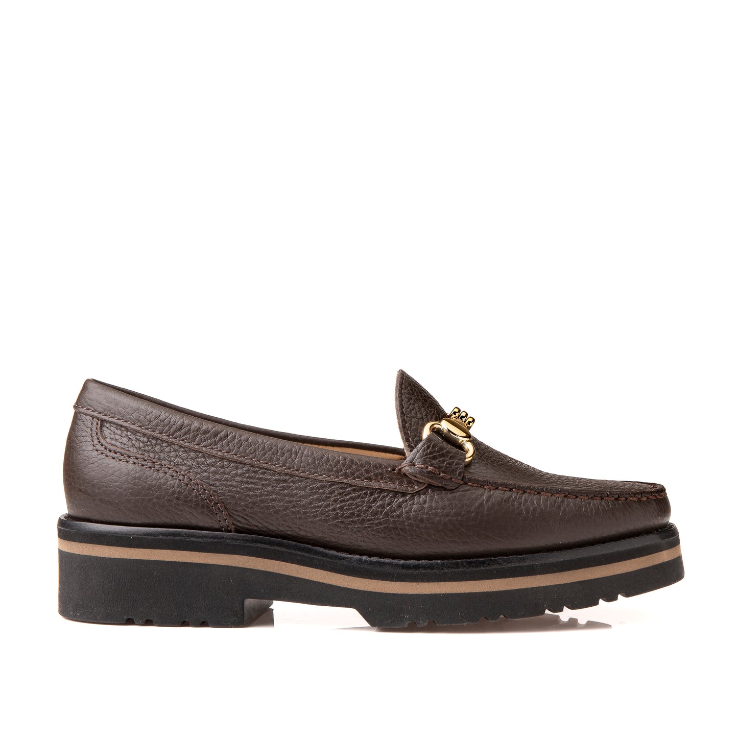 FB202 Ella Chunky Sole Loafer with Gold Snaffle Fitting- Chocolate Dollaro Leather