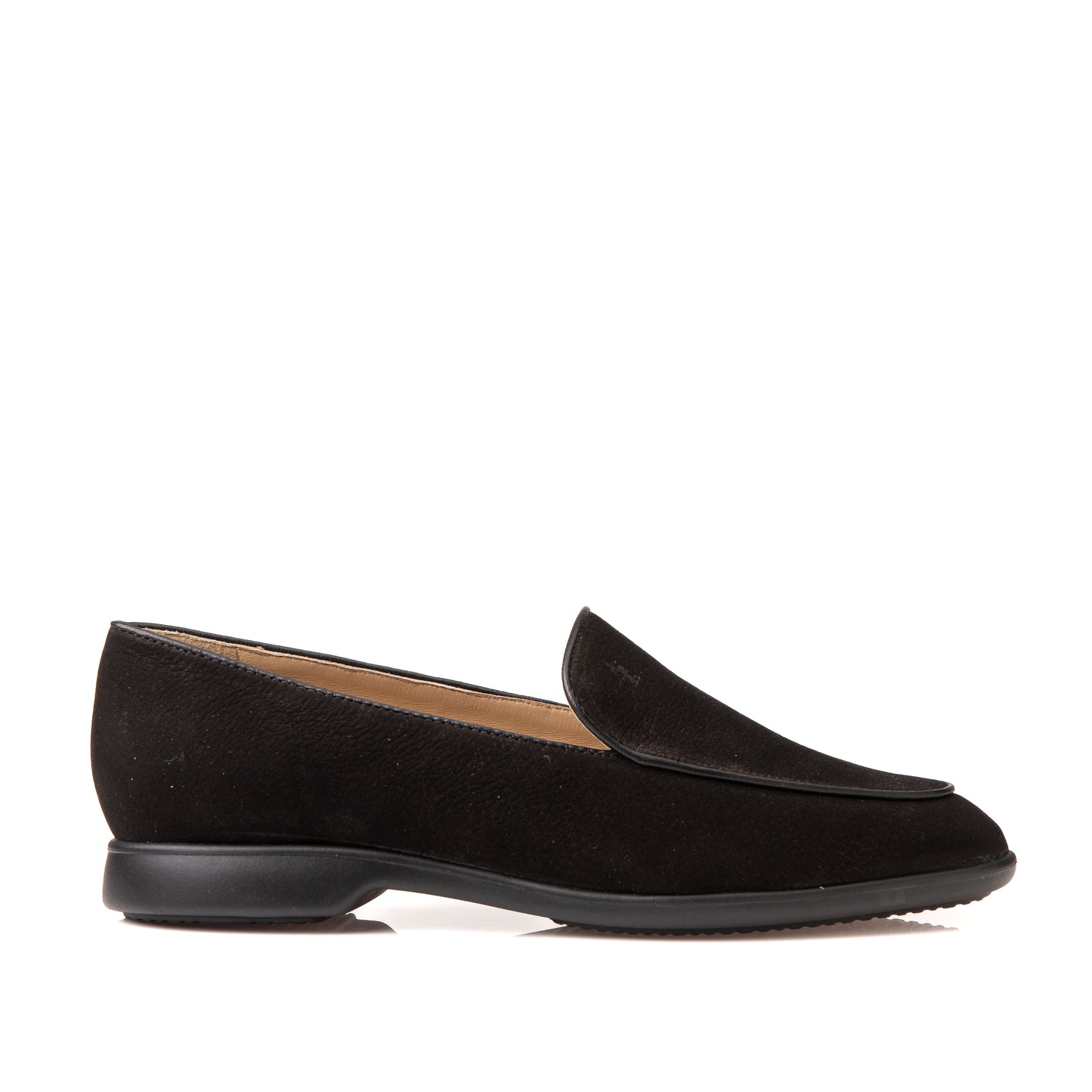 FB203 Estelle Slim Plain Loafer with Rubber Sole- Black Nubuck Suede