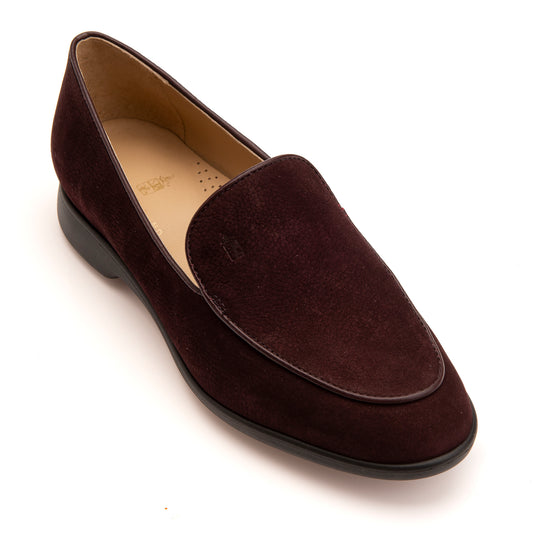 FB203 Estelle Slim Plain Loafer with Rubber Sole- Burgundy Nubuck Suede