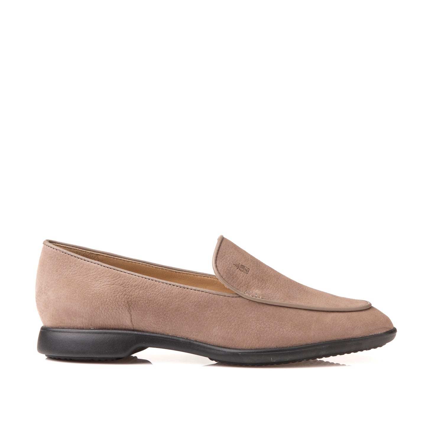 FB203 Estelle Slim Plain Loafer with Rubber Sole- Taupe Nubuck Suede