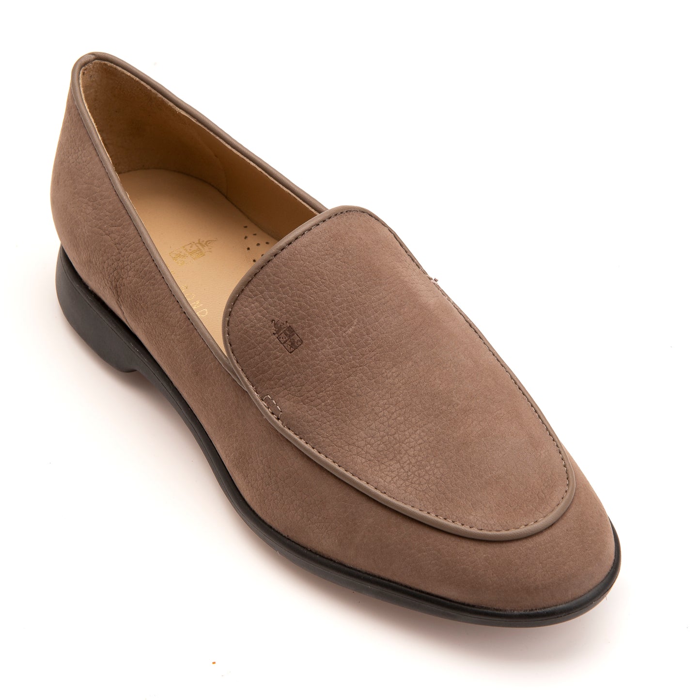 FB203 Estelle Slim Plain Loafer with Rubber Sole- Taupe Nubuck Suede