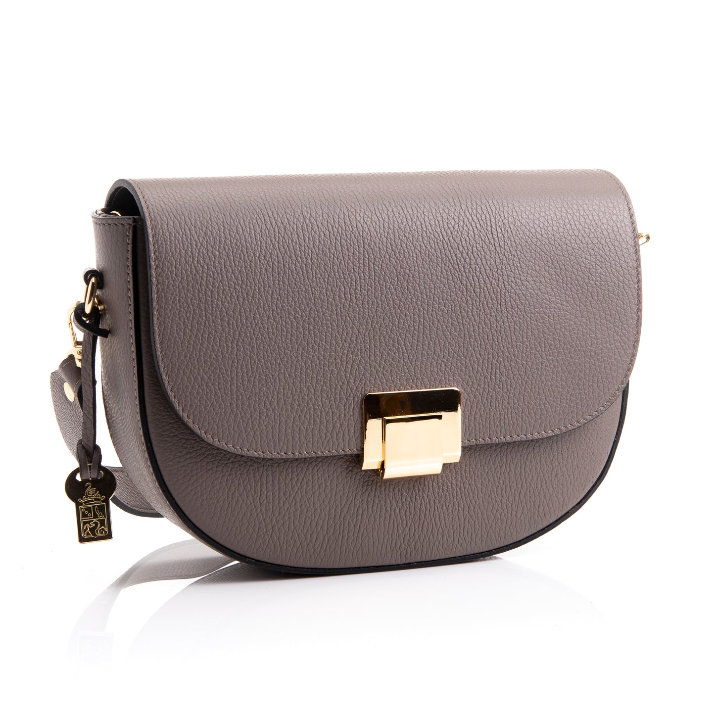 FB217 Valentina Taupe Classic Bag With Flapover, Gold Clasp & Two Straps- Dollaro Leather