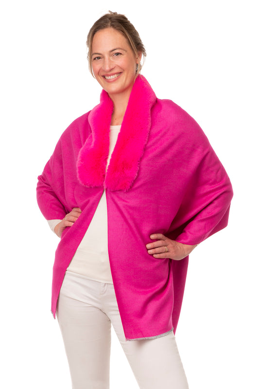 Azzura FB108  Wrap with Faux Fur Collar and Hook & Eye Closure Fuchsia