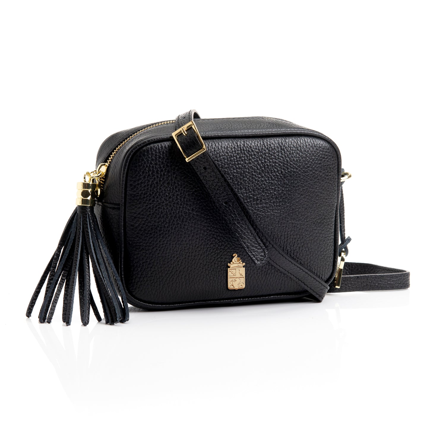 FB214 Caz Black Camera Bag With Cross Body & Tassel- Dollaro Leather