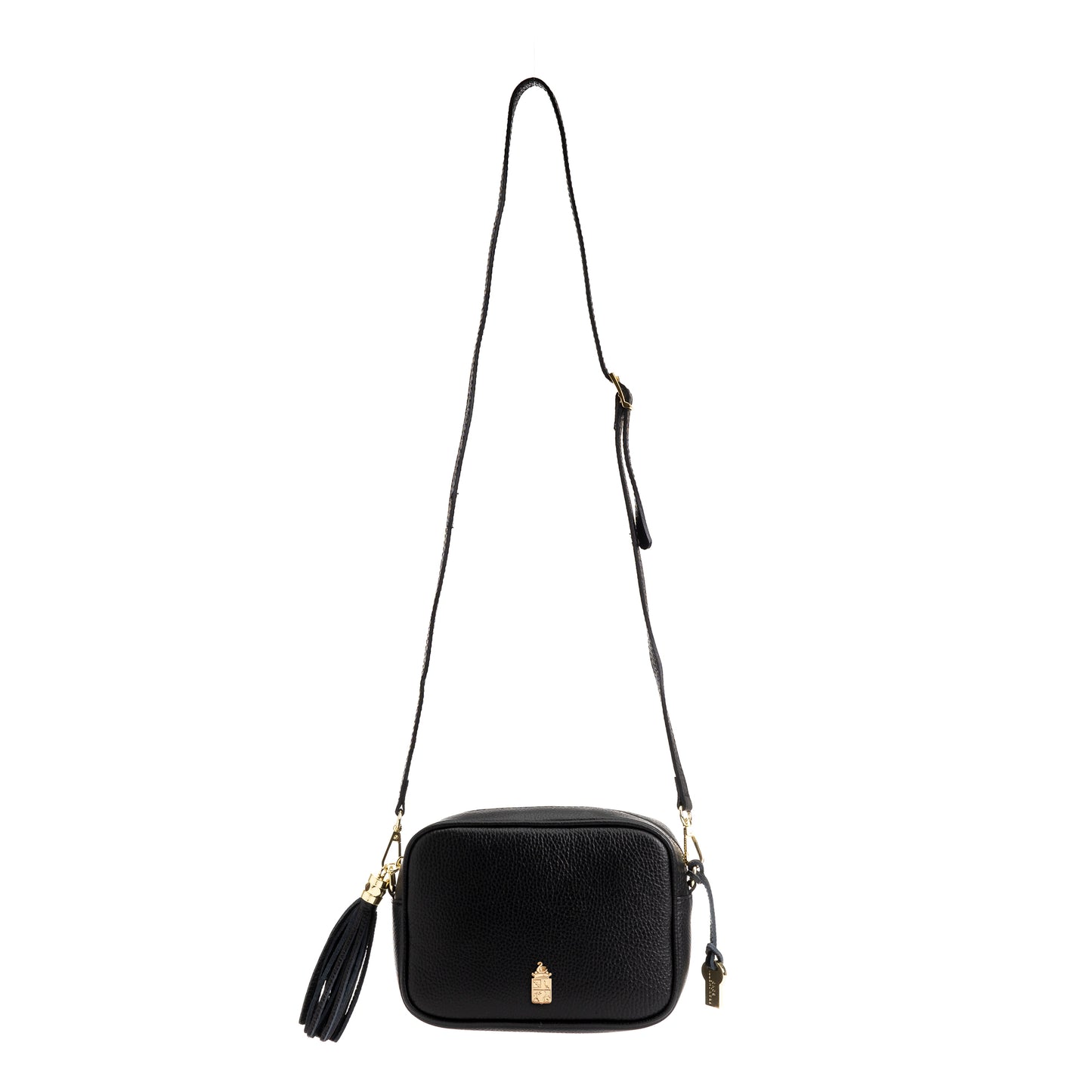 FB214 Caz Black Camera Bag With Cross Body & Tassel- Dollaro Leather