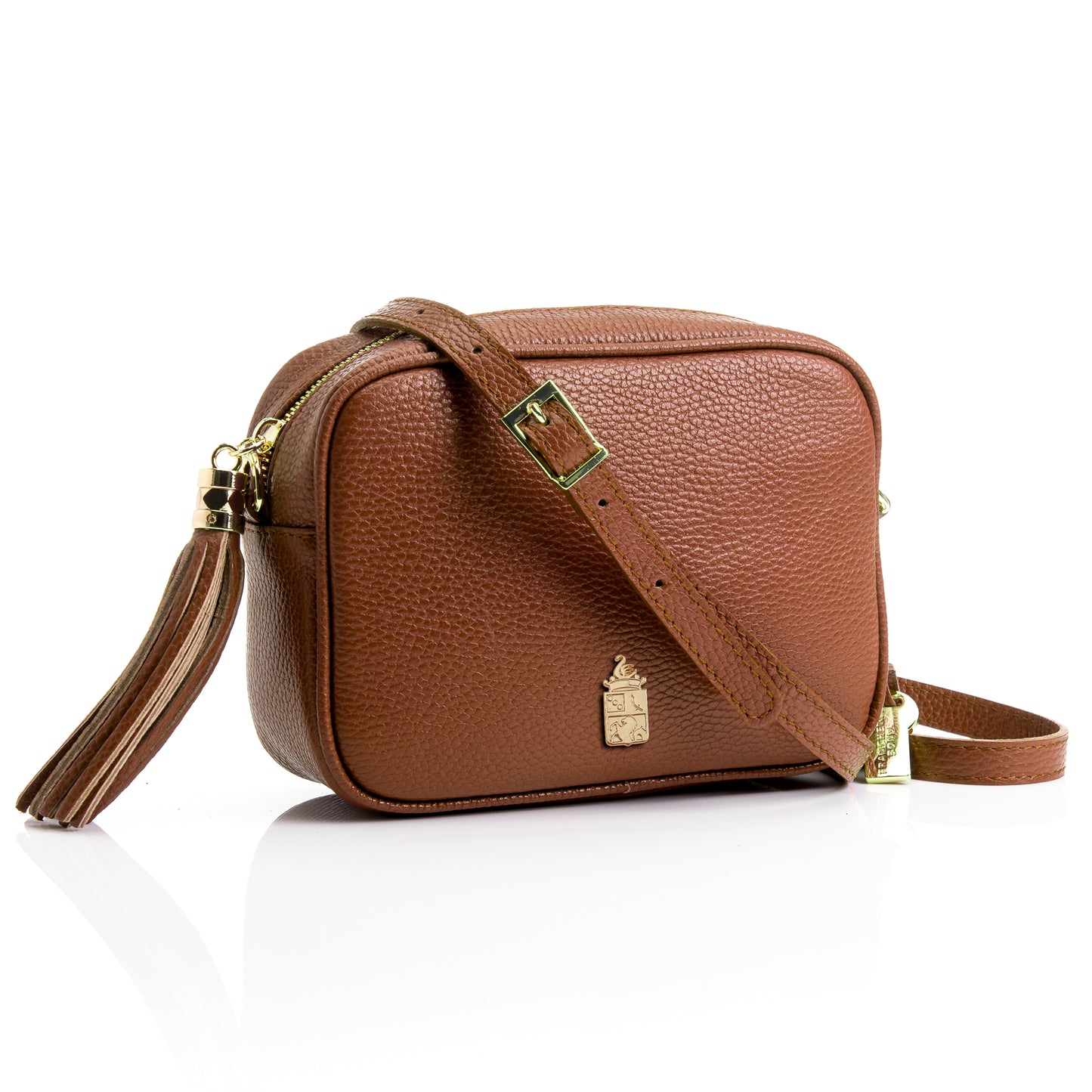 FB214 Caz Tan Camera Bag With Cross Body & Tassel- Dollaro Leather