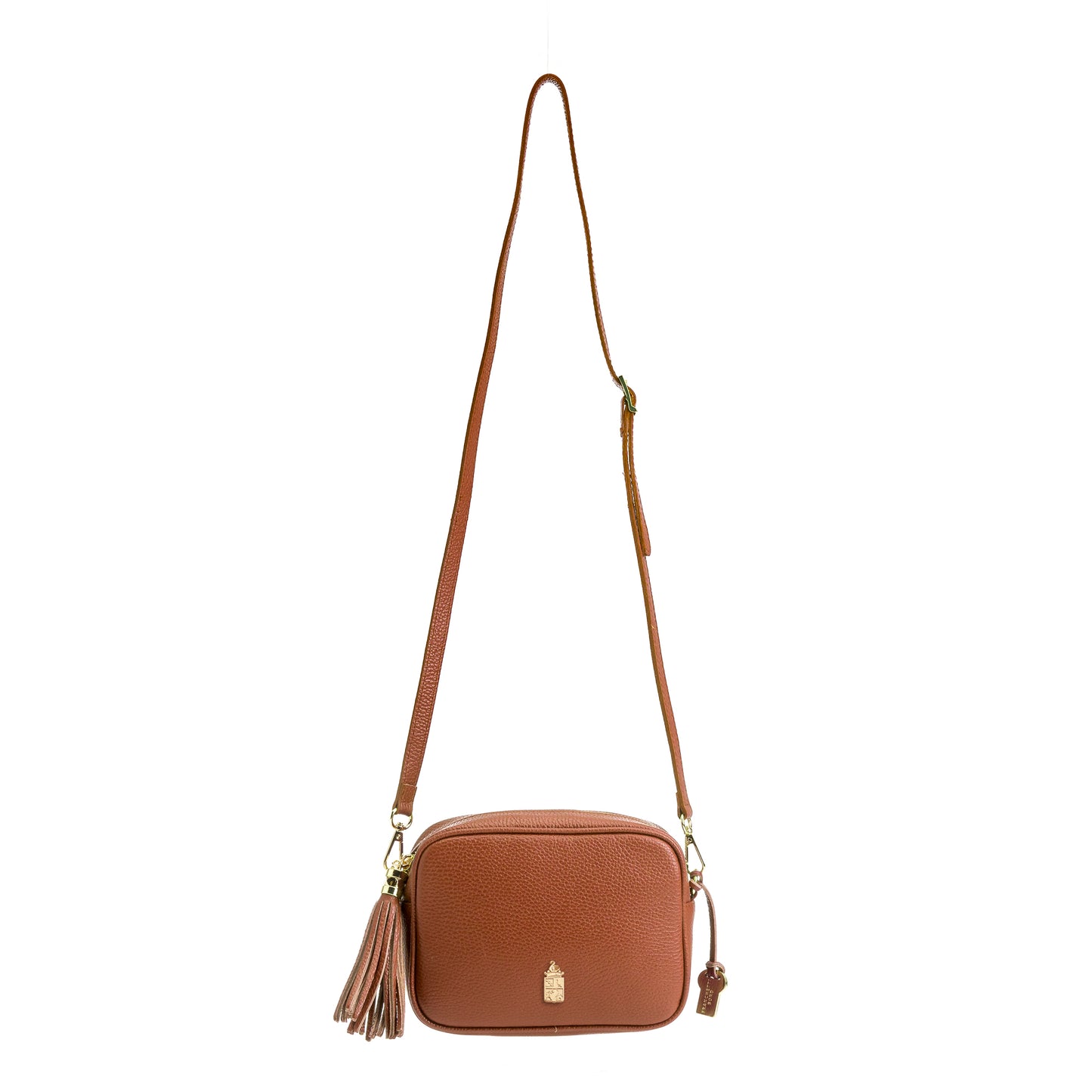 FB214 Caz Tan Camera Bag With Cross Body & Tassel- Dollaro Leather