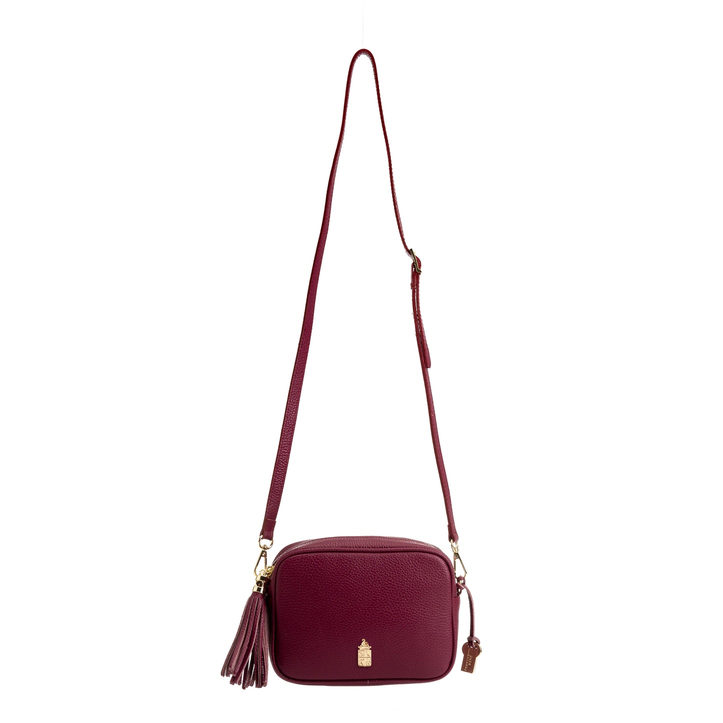 FB214 Caz Burgundy Camera Bag With Cross Body & Tassel- Dollaro Leather