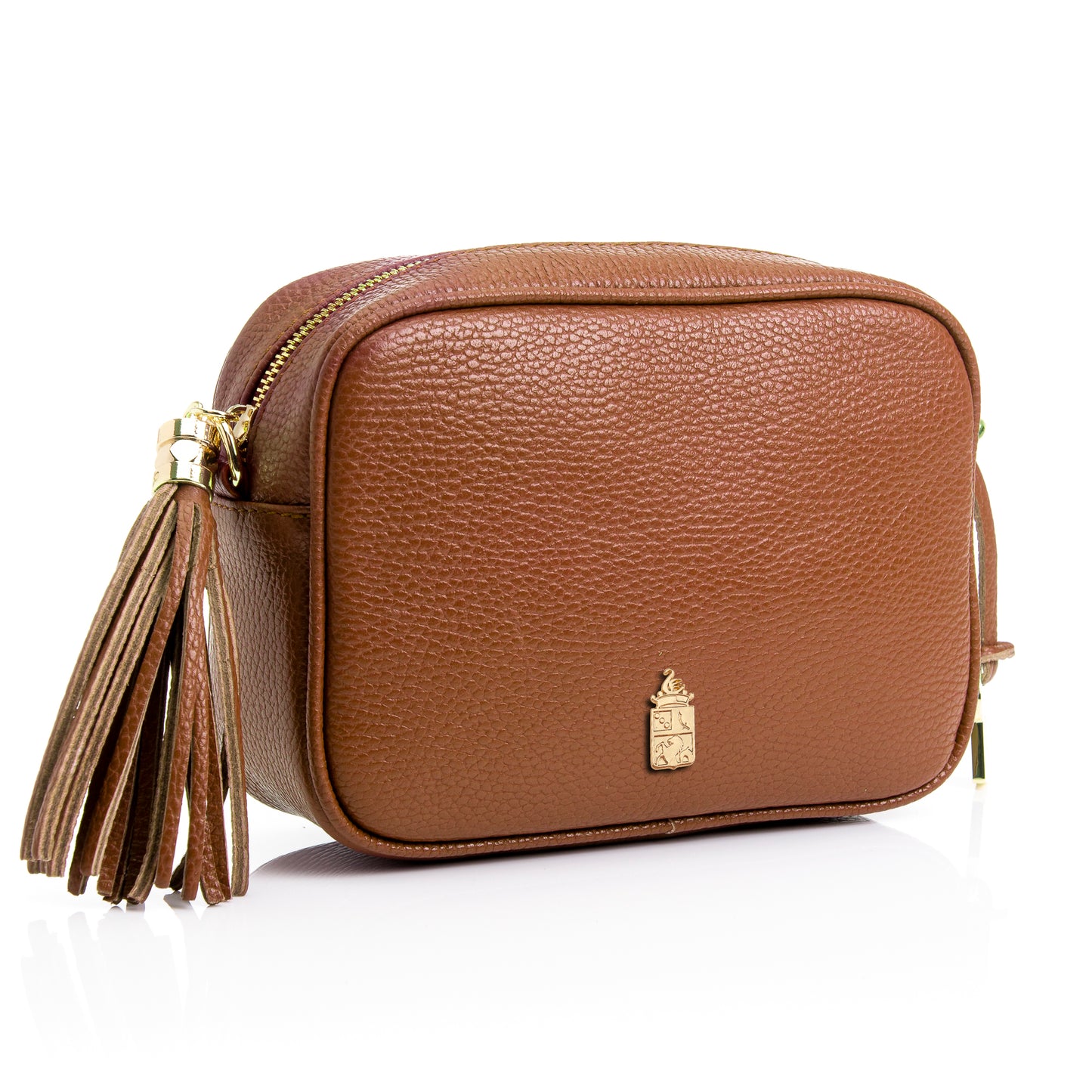 FB214 Caz Tan Camera Bag With Cross Body & Tassel- Dollaro Leather