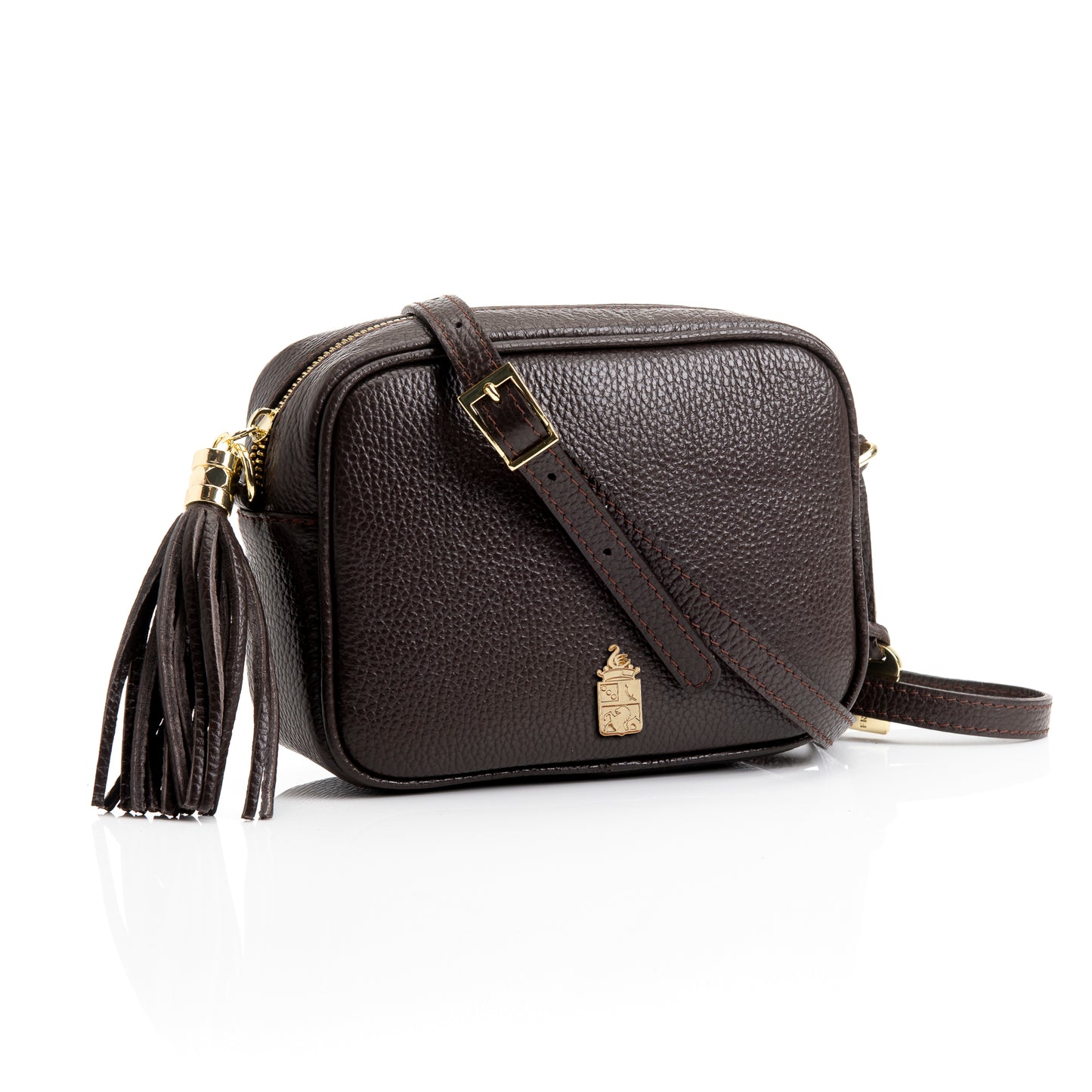 FB214 Caz Chocolate Camera Bag With Cross Body & Tassel- Dollaro Leather