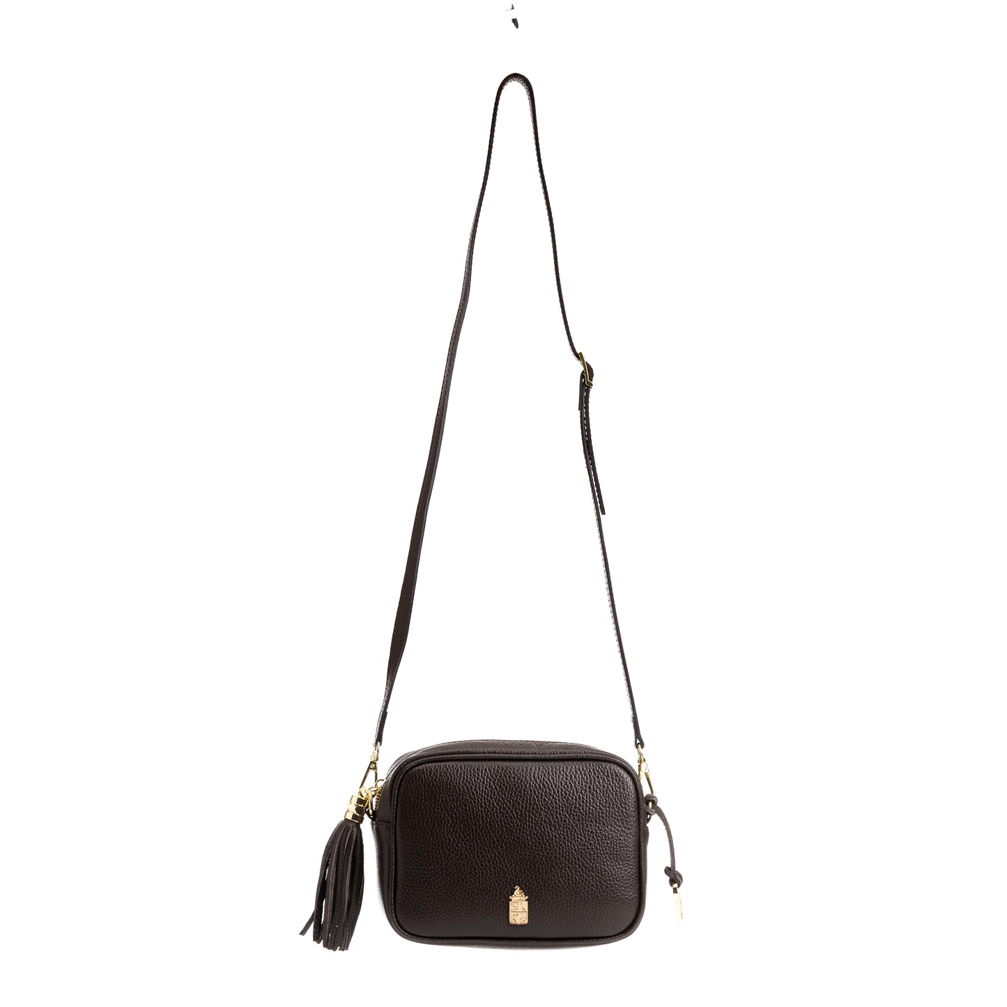 FB214 Caz Chocolate Camera Bag With Cross Body & Tassel- Dollaro Leather