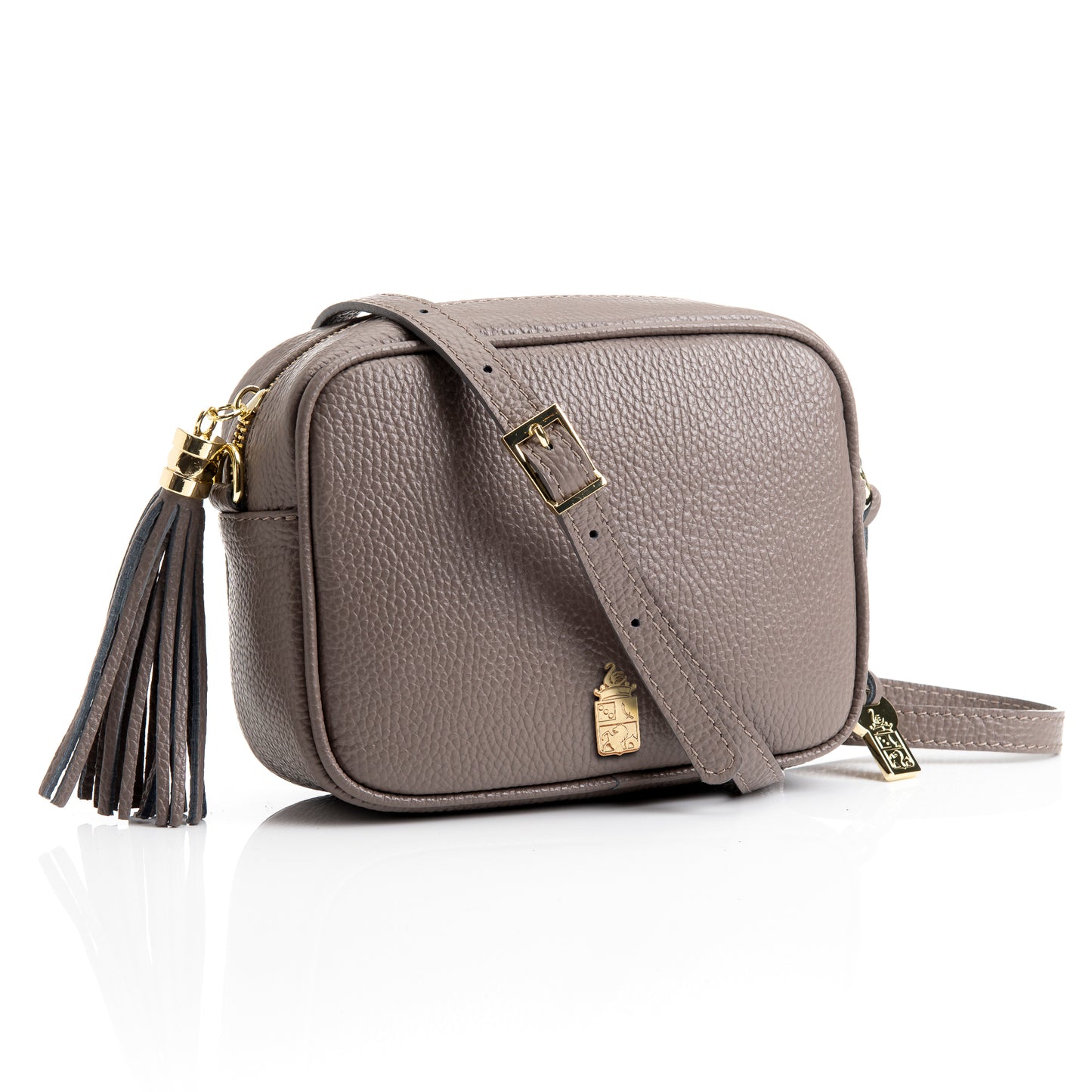 FB214 Caz Taupe Camera Bag With Cross Body & Tassel- Dollaro Leather