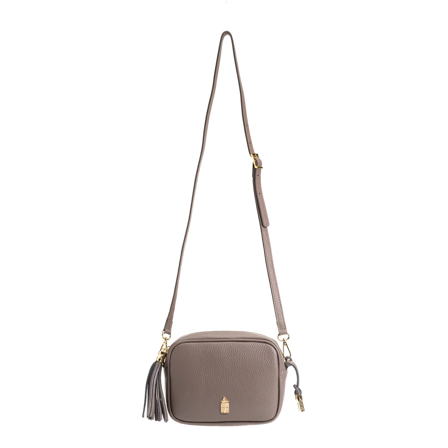 FB214 Caz Taupe Camera Bag With Cross Body & Tassel- Dollaro Leather