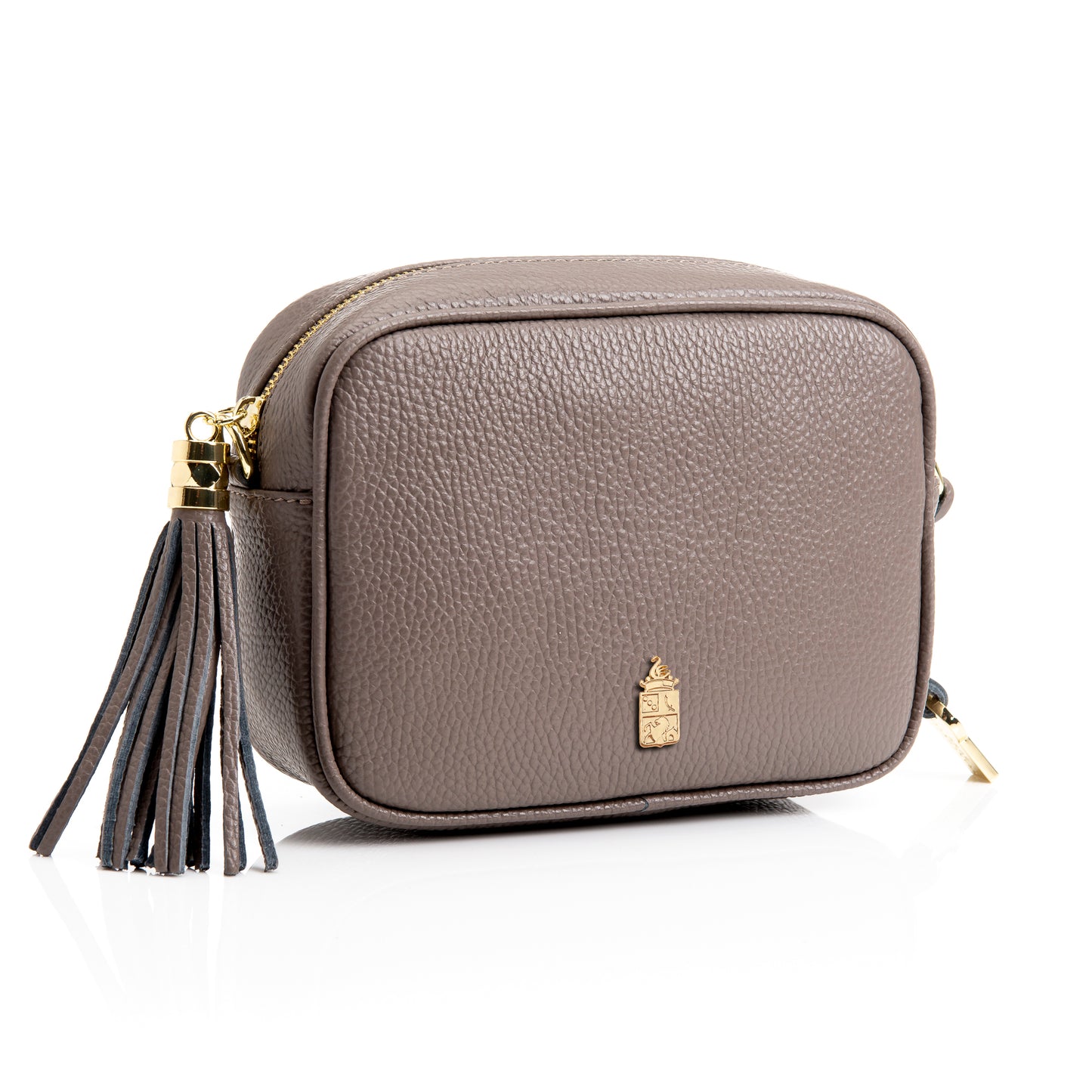 FB214 Caz Taupe Camera Bag With Cross Body & Tassel- Dollaro Leather