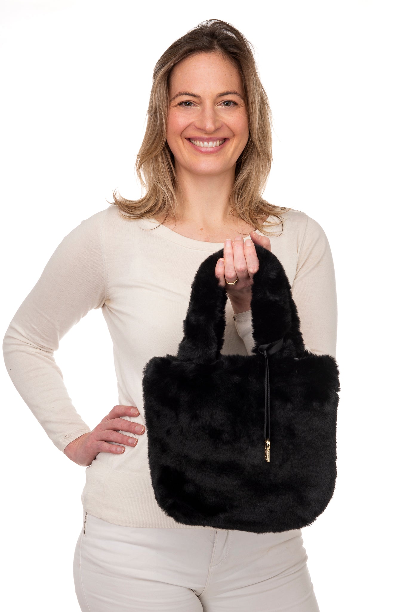 Benedetta FB194 Small Faux Fur Handbag Black