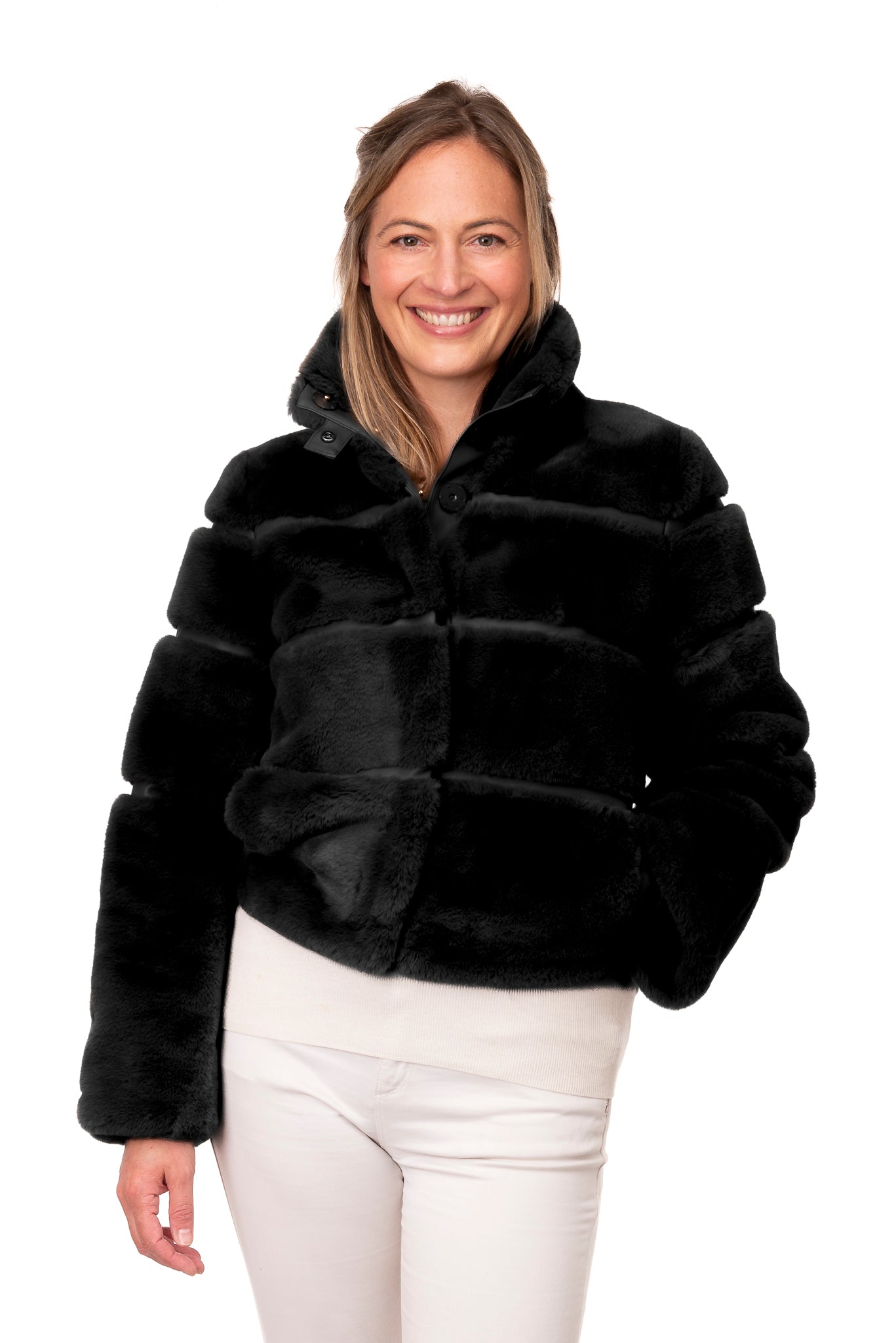 Zanara FB221 - Faux Fur Bomber Style Jacket Black