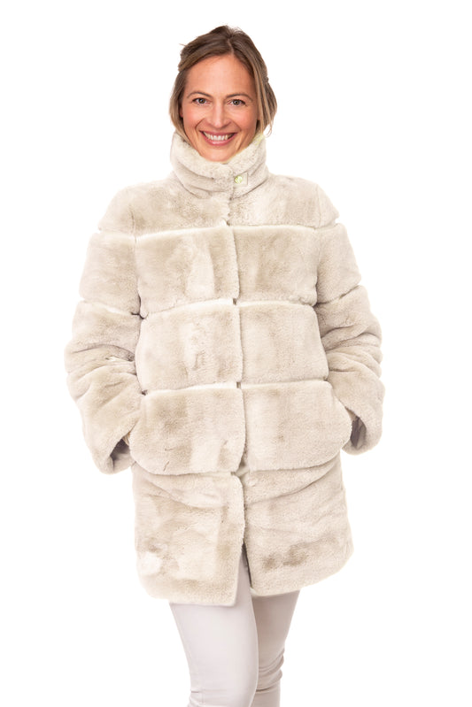 Ombretta FB222 - Long Faux Fur Jacket Beige