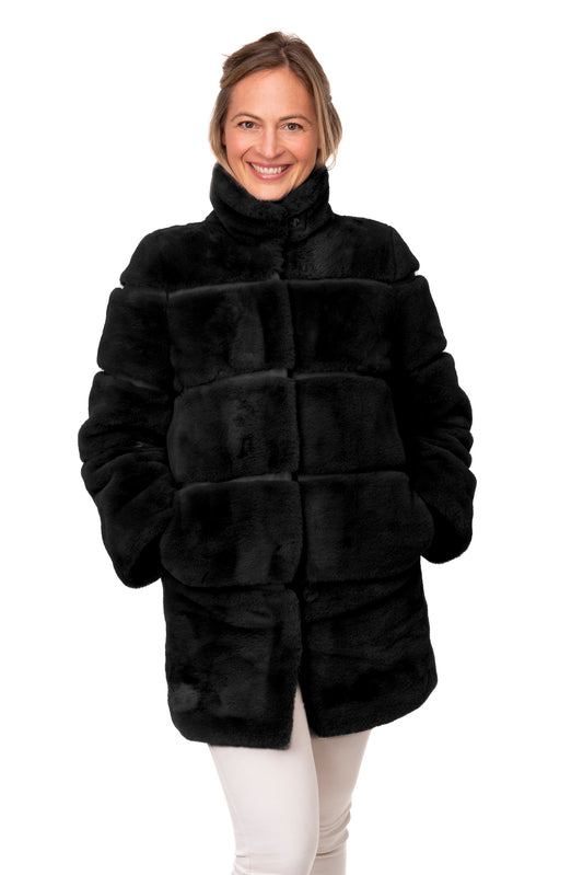 Ombretta FB222 - Long Faux Fur Jacket Black