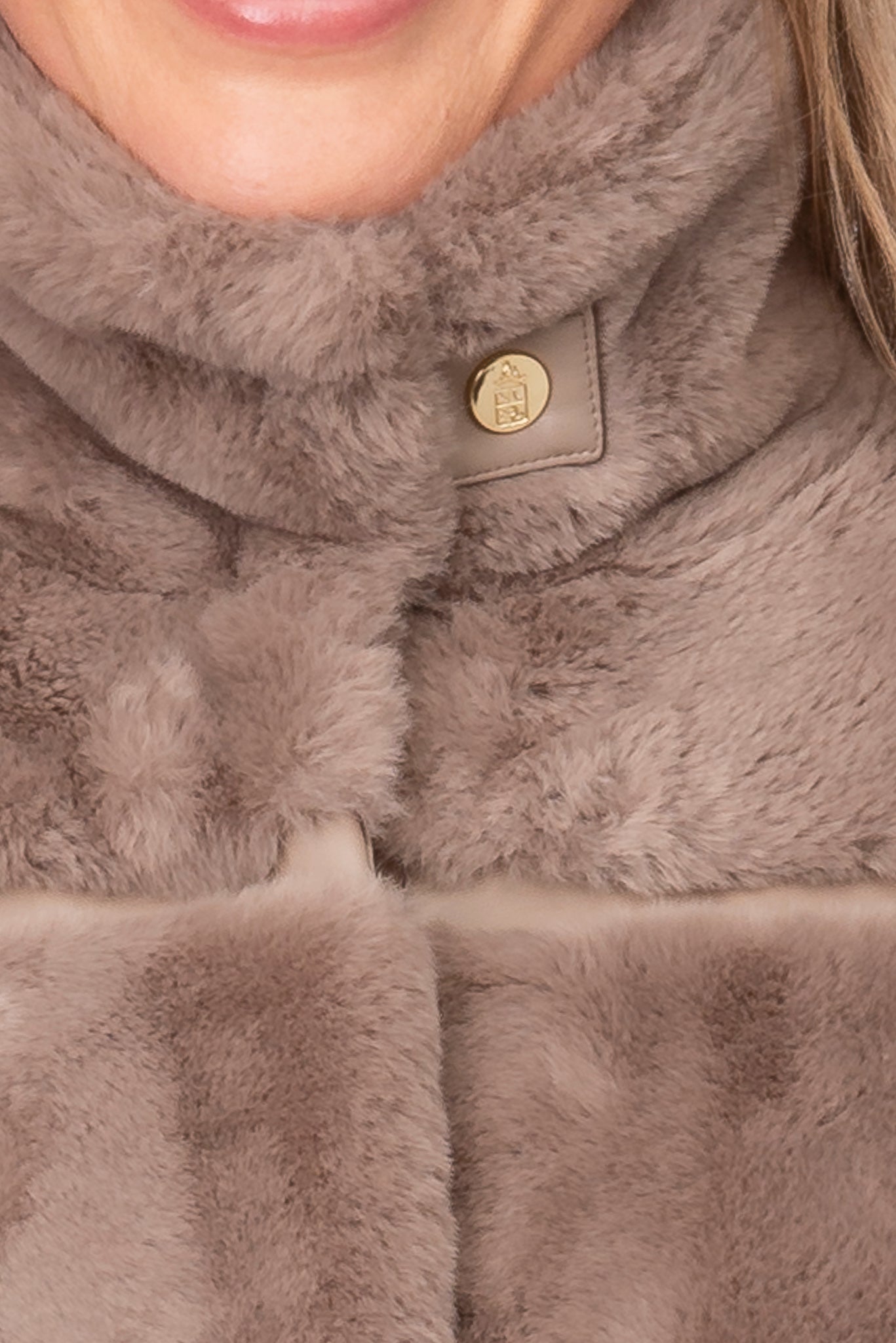 Ombretta FB222 - Long Faux Fur Jacket Taupe