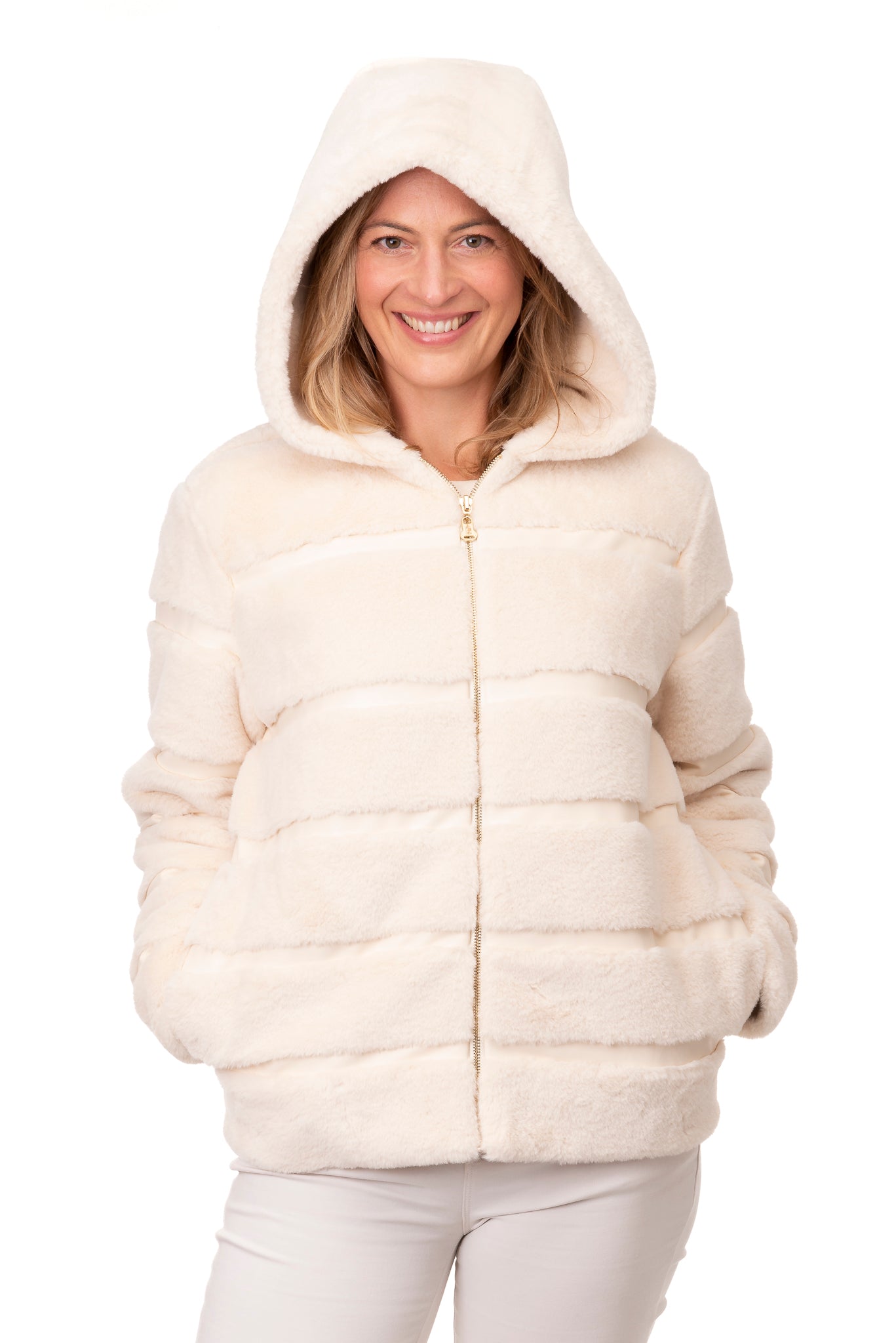 Viviana FB223 - Faux Fur Hoodie Beige