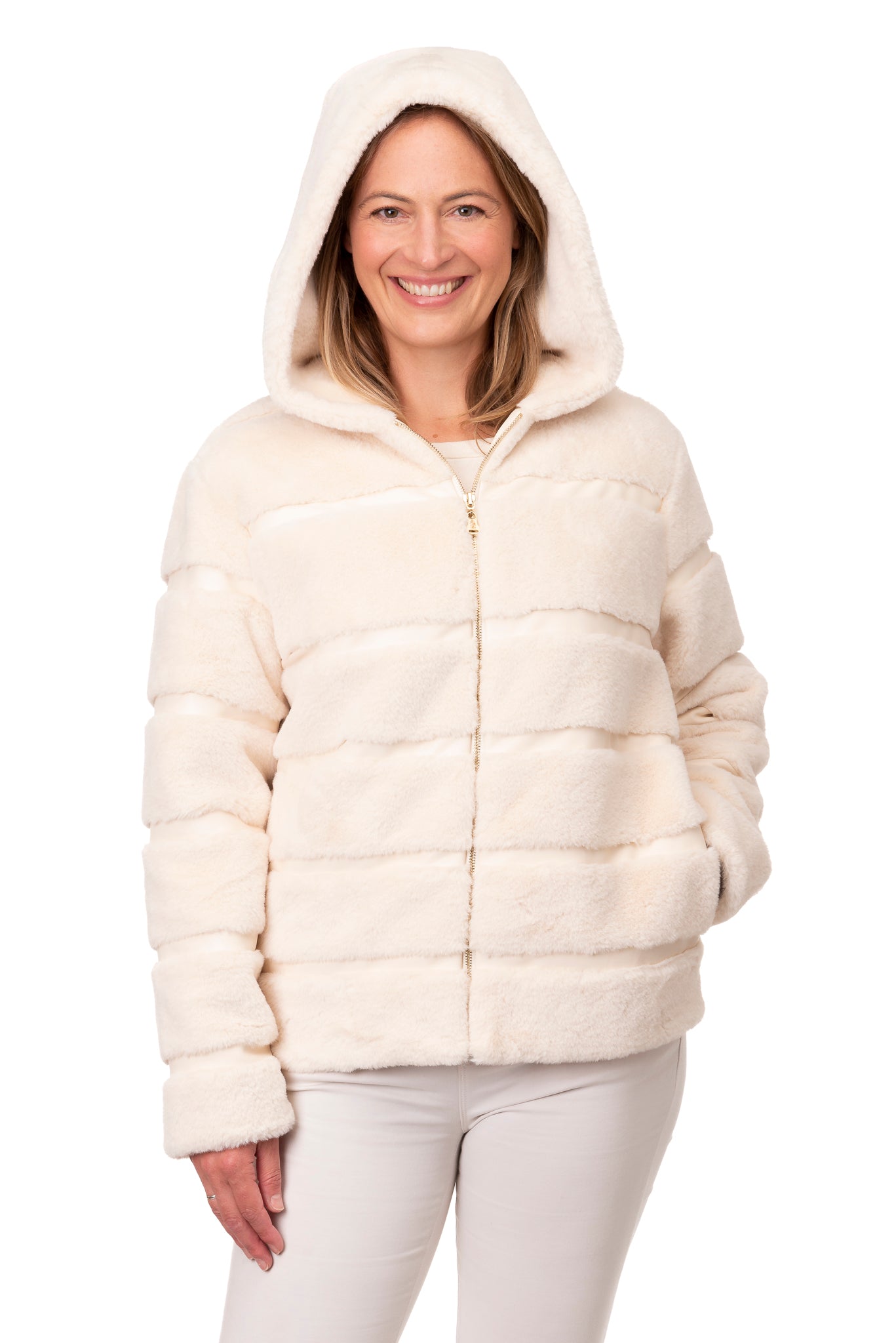 Viviana FB223 - Faux Fur Hoodie Beige