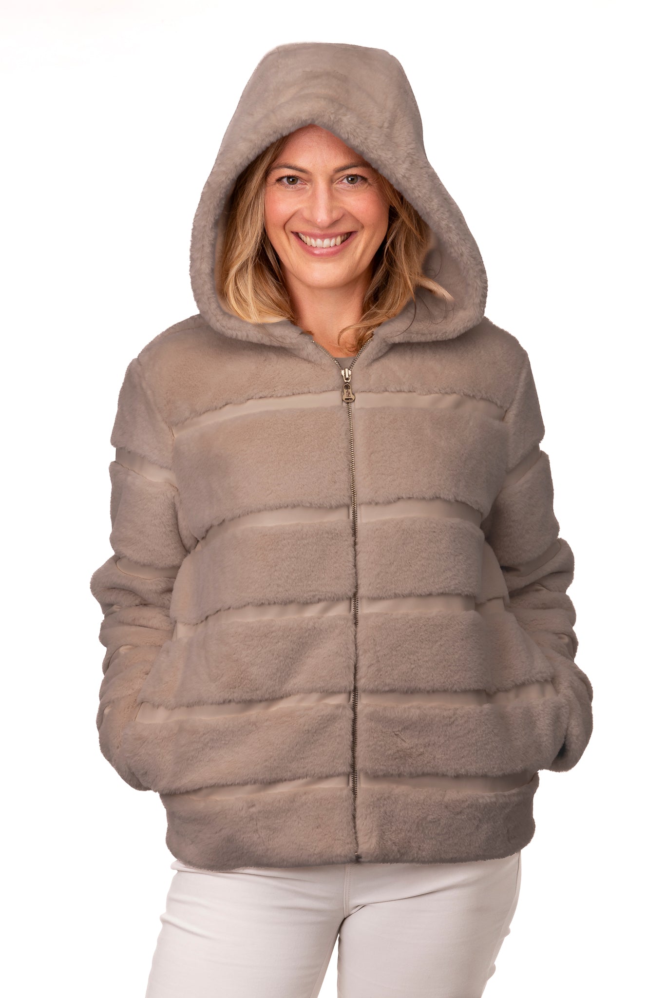 Viviana FB223 - Faux Fur Hoodie Taupe