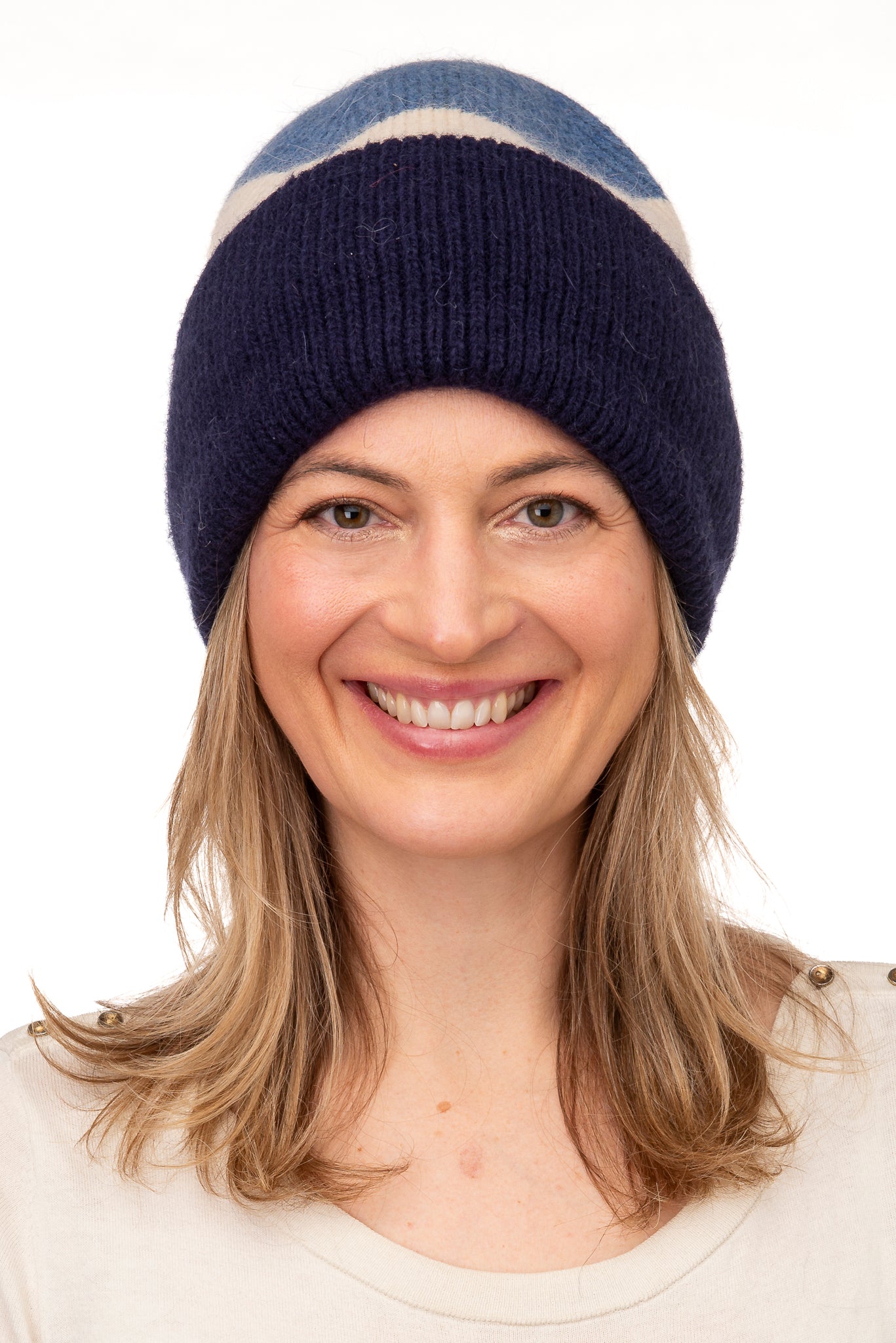 Anastasia FB241 Tri Coloured Beanie Navy Mix 20% angora wool 80% acrylic