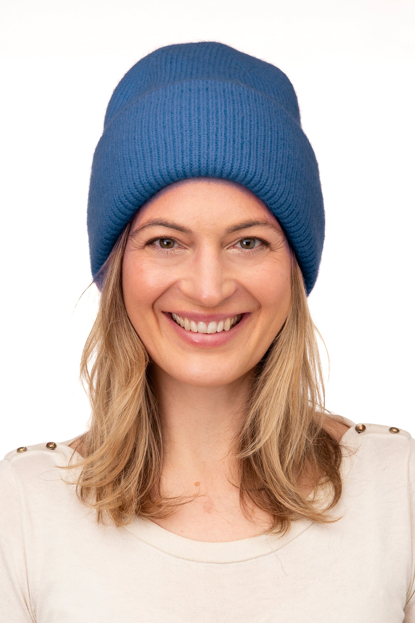 Graziella FB242 Denim Blue Lined Beanie 20% Angora Wool 80% Acrylic