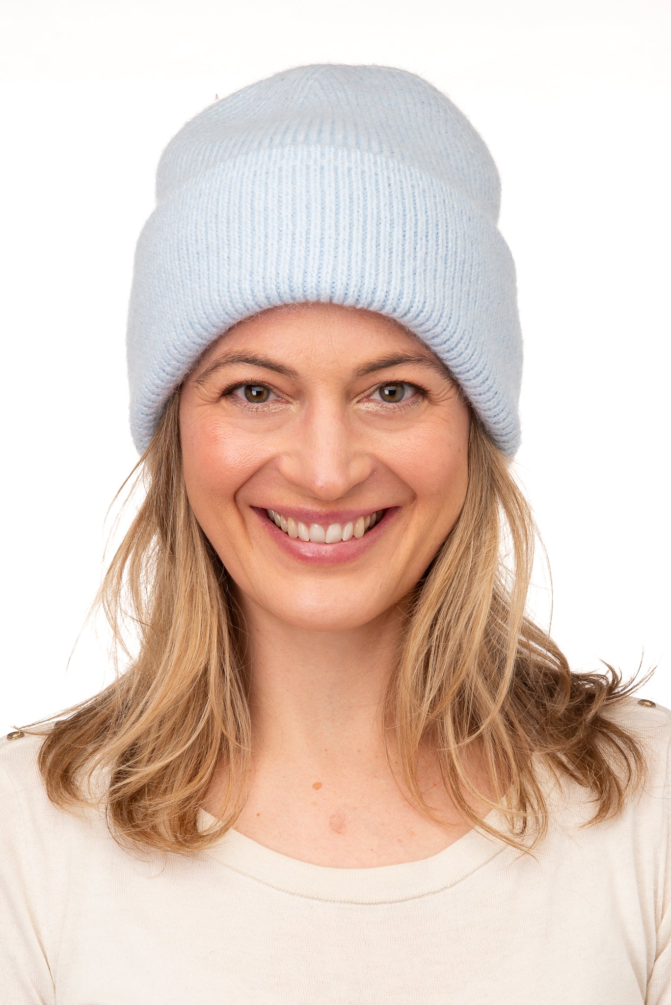 Graziella FB242 Light Blue Lined Beanie 20% Angora Wool 80% Acrylic