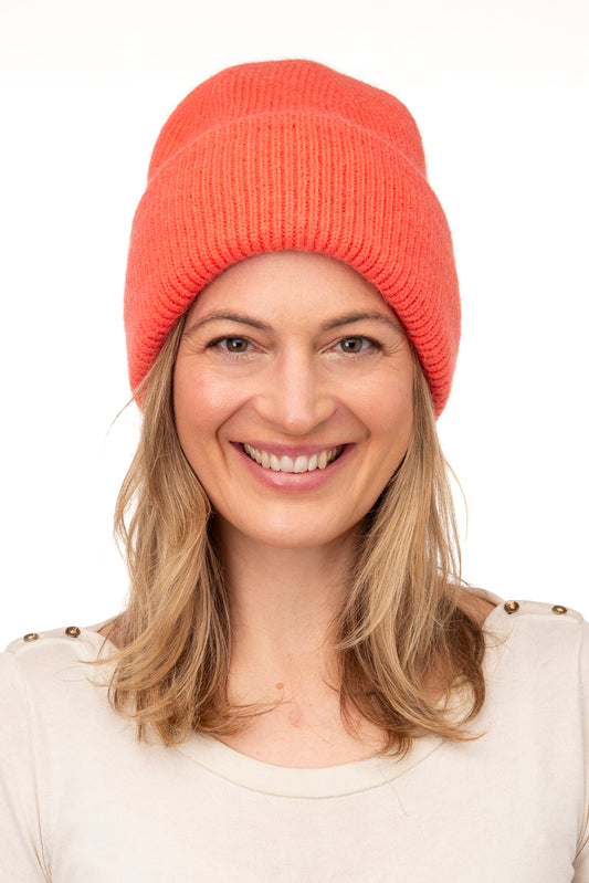 Graziella FB242 Coral Lined Beanie 20% Angora Wool 80% Acrylic