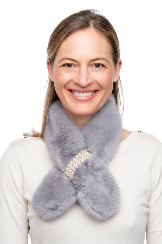 Fabiana FB43 Grey Faux Fur Tippet With Row Pearl Detail