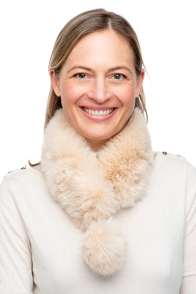 Greta FB44 Beige Faux Fur Collar With Magnet and Pom Pom