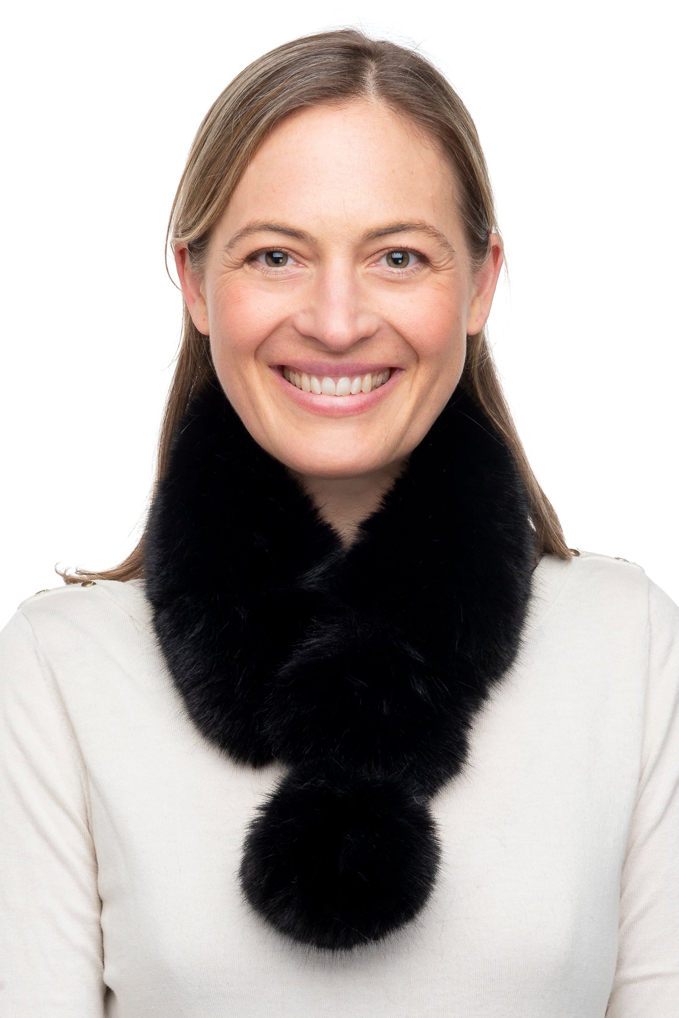 Greta FB44 Black Faux Fur Collar With Magnet and Pom Pom