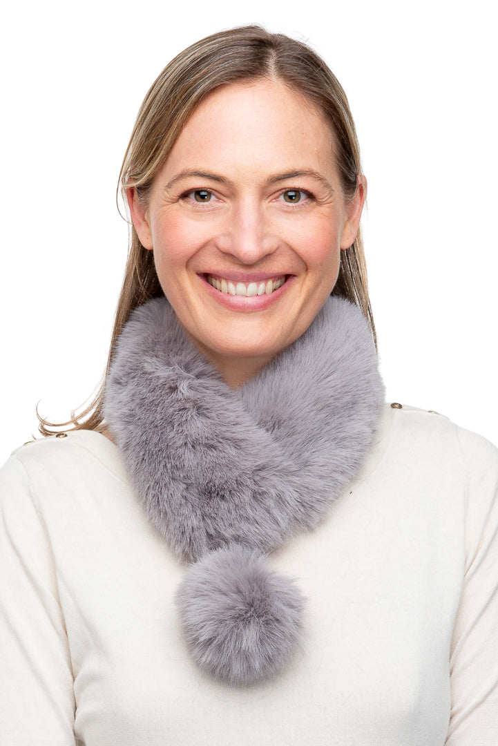 Greta FB44 Grey Faux Fur Collar With Magnet and Pom Pom