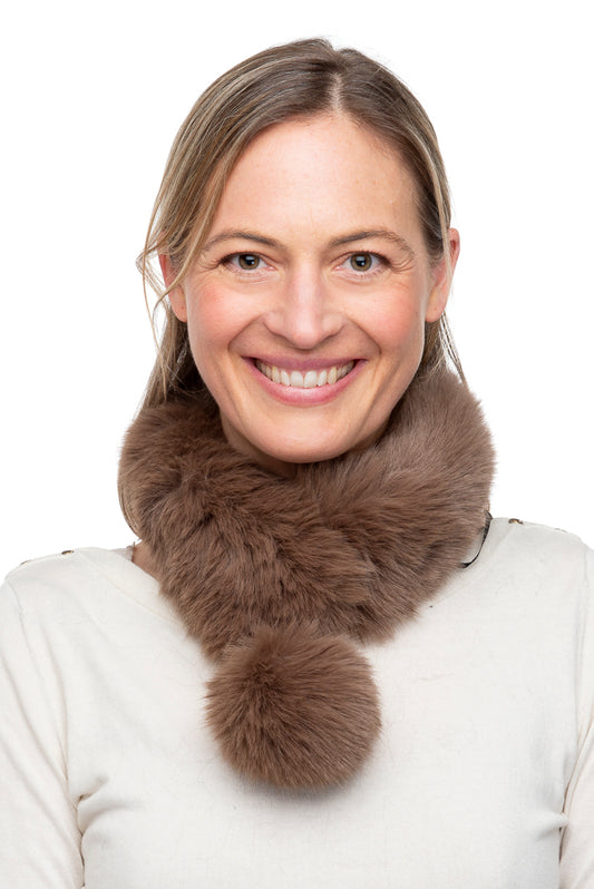 Greta FB44 Mocha Faux Fur Collar With Magnet and Pom Pom